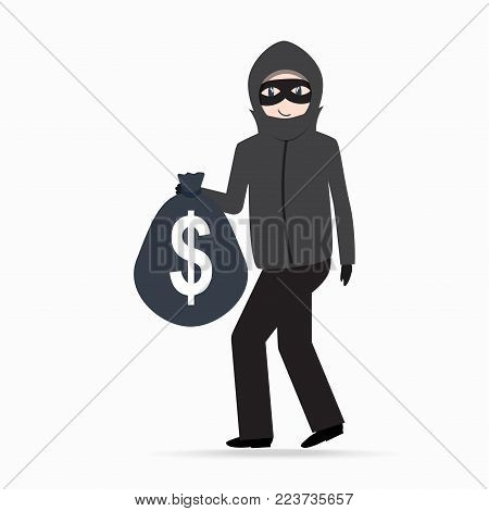 Man holding money bag with dollar sign. Beware pickpocket sign. thief icon