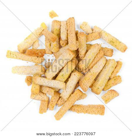 Bread crumbs in spices on a white background isolation, top view