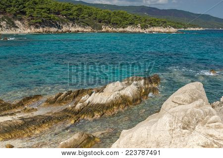 Seascape of Orange Beach Kavourotripes at Sithonia peninsula, Chalkidiki, Central Macedonia, Greece