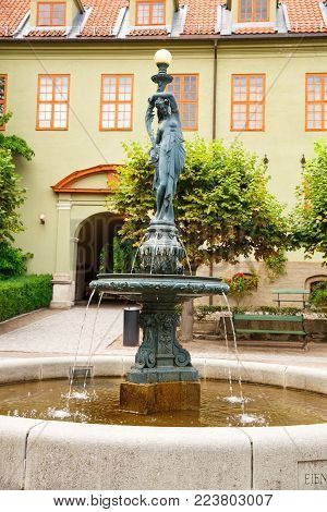 Oslo, Norway-August 13, 2014 - Outdoor statue exhibition at Norsk Folkemuseum.
