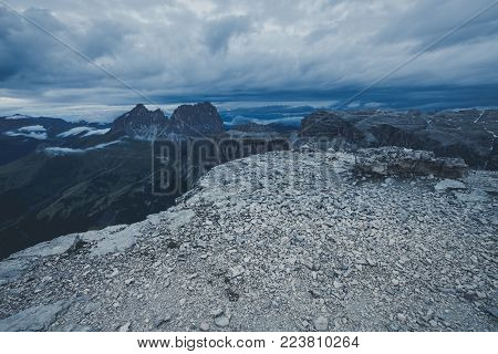 High Alpine mountain dramatic landscape, Dolomites Alps, Italy