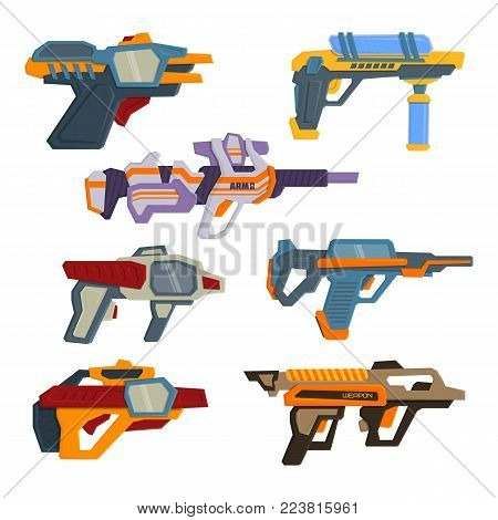 Futuristic weapons. Space blasters. Ski - Fi shotguns for shooting in space. Vector illustration .