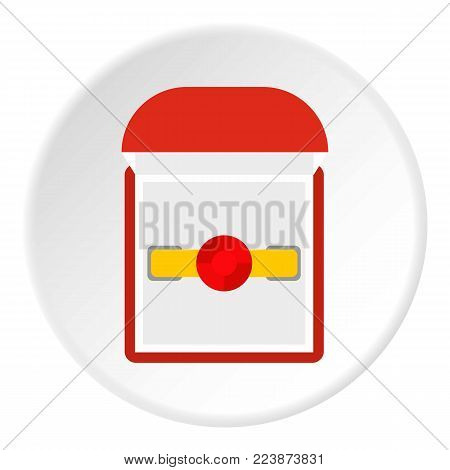Gold ring with ruby in a red velvet box icon in flat circle isolated vector illustration for web