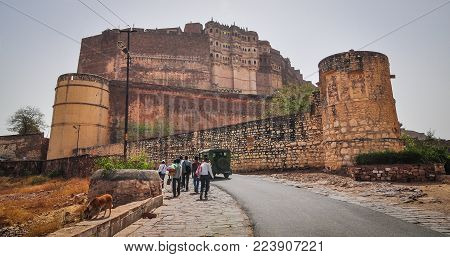 Jodhpur, India - Mar 6, 2012. People Visit Mehrangarh Fort In Jodhpur, India. Mehrangarh (mehran For