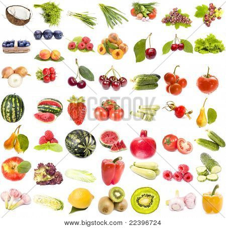 Set di frutta e verdura isolata on white background