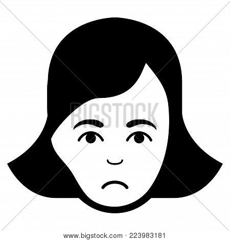 Sad Lady Face vector pictogram. Style is flat graphic black symbol with dolour emotion.
