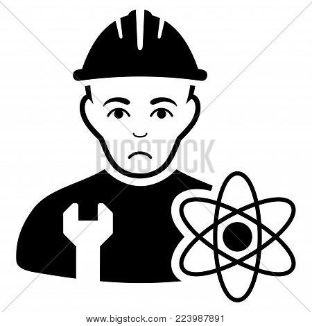 Sad Scientist Engineer vector icon. Style is flat graphic black symbol with affliction expression.