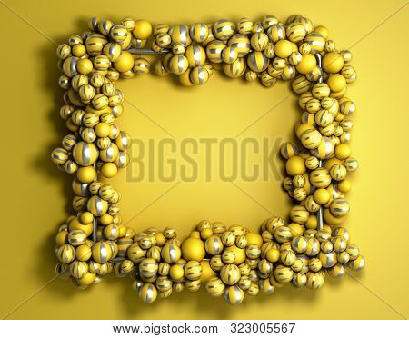 Abstract Background Yellow Frame As Background With Striped Elegant Balls 3d Render
