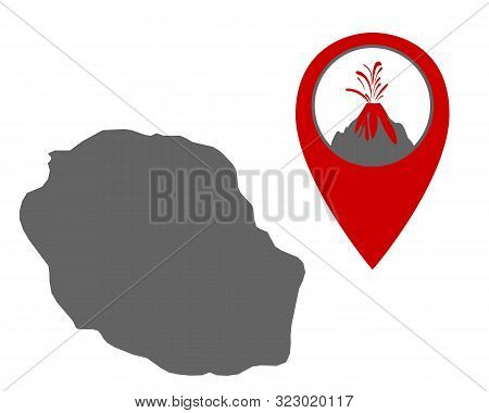 Detailed And Accurate Illustration Of Map Of La Reunion With Volcano Locator