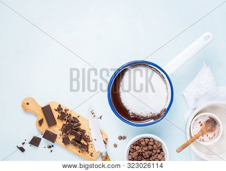 Dough Preparation Recipe Cake, Brownie, Muffins, Cupcakes Ingridients, Food Flat Lay On Light Backgr