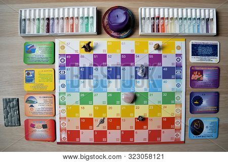 Nizhny Novgorod, Russia - August 02, 2019: Russian Transformational Game Lila Chakra. Playing Field.