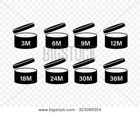 After Opening Use Icons. Expiration Date Symbols. Vector Illustration.