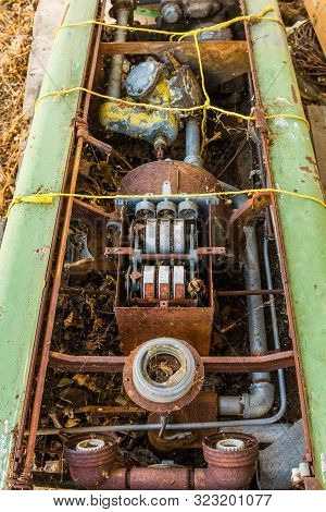 Detail Of The Interior Mechanisms Of An Abandoned Fuel Pump At A Gas Station In Maryhill, Washington