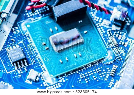 Computer Technology: Close Up Of A Computer Chip On A Circuit Board