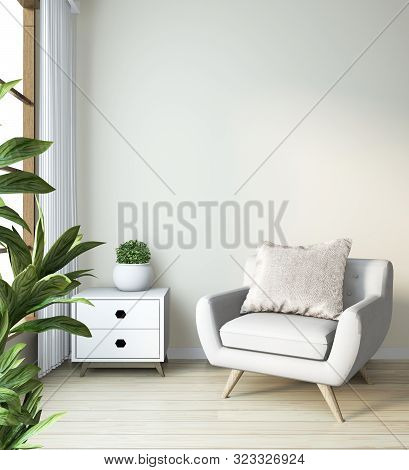 Arm Chair Mock Up On Modern Zen Room Japanese Style.3D Rendering
