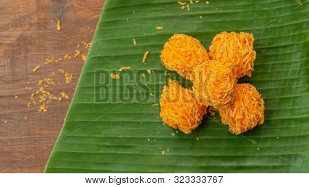 Foi Thong,  (shredded Egg Yolk Tart) Thai Desserts Ingredients, Used Egg Yolks And Sugar Are Boiled
