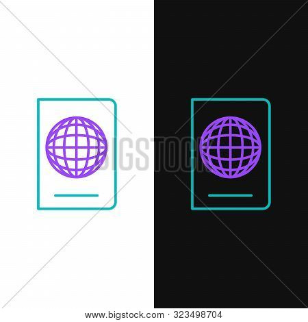 Green And Purple Line Passport With Biometric Data Icon Isolated On White And Black Background. Iden