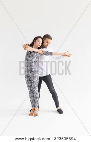 Passionate Couple Dancing Social Danse Kizomba Or Bachata Or Semba Or Taraxia On White Background Wi