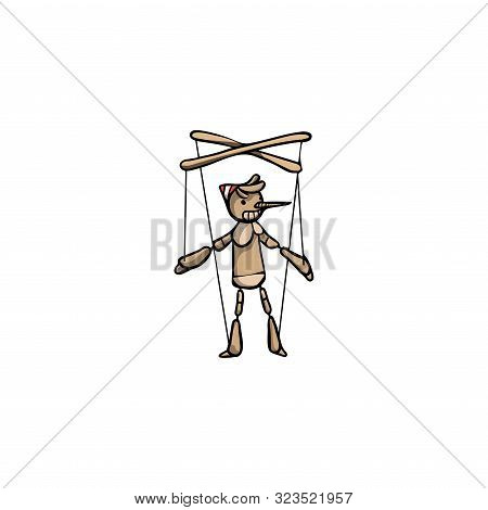 Wooden Puppet Buratino With Strings Raster Illustration