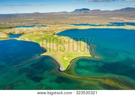 Myvatn Lake Landscape At North Iceland. Wiew From Above
