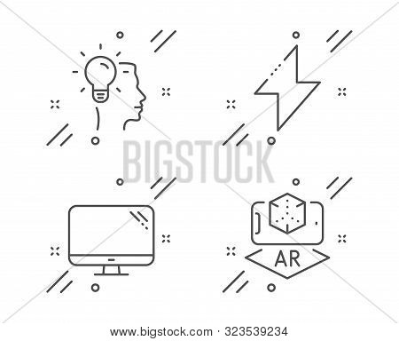 Computer, Energy And Idea Line Icons Set. Augmented Reality Sign. Pc Component, Thunderbolt, Profess