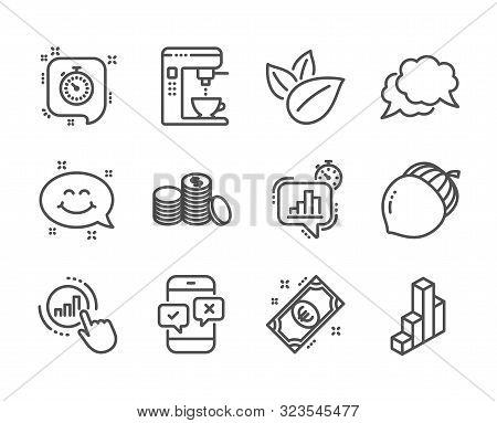 Set Of Business Icons, Such As Smile Chat, Coffee Maker, Statistics Timer, 3d Chart, Graph Chart, Ti