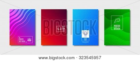 Reward Sign. Poster Design, Cover Template. Whistle, Laurel Wreath And Sports Arena Line Icons Set. 