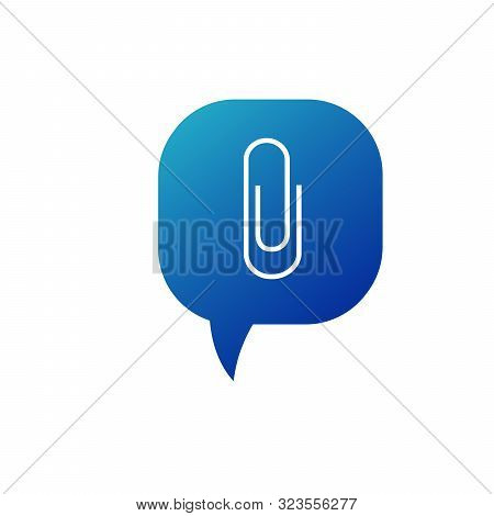 Clip Sign Illustration. Bright Cerulean Icon In Blue Speech Balloon. Stock Vector Illustration Isola