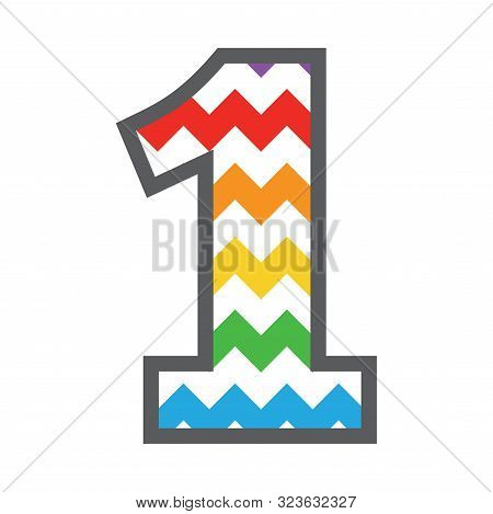 1 One Chevron Number W Colorful Rainbow Pattern And Grey Border