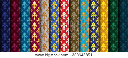 Royal Heraldic Lilies (fleur De Lis) -- Rich Colorful Wallpaper, Fabric Textile, Seamless Pattern, S