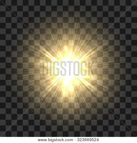 Realistic Sun Rays. Yellow Sun Ray Glow Abstract Shine Light Effect Starburst Sbeam Sunshine Glowing