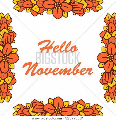 Invitaton Card Hello November, With Beautiful Colorful Wreath Frame. Vector