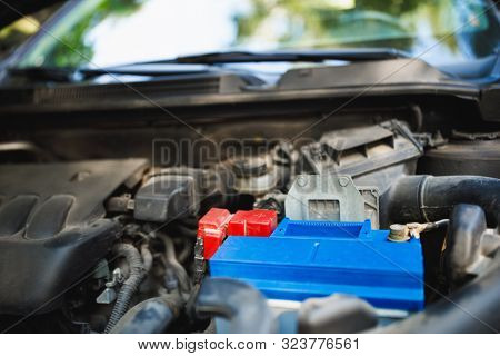 new lead-acid automotive electric battery replacement in old car