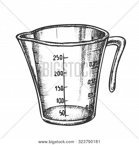 Measuring Cup For Baking And Cooking Ink Vector. Domestic Cook Accessory Plastic Cup For Measure Ing