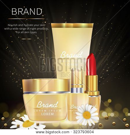 Vector 3d Cosmetic Illustration For The Promotion Of Premium Product. Beauty Product Concept Illustr