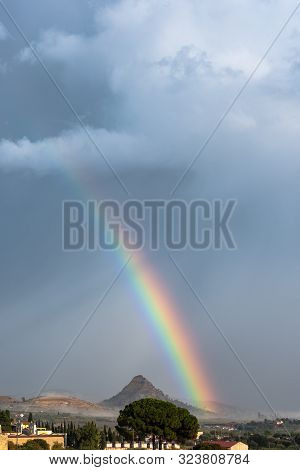 Rainbow Over Monte Formaggio, Mazzarino, Caltanissetta, Sicily, Italy, Europe