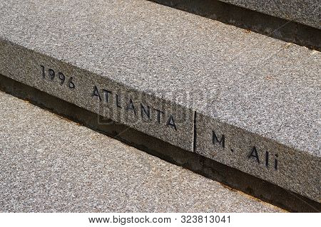 Lausanne, Switzerland - July 29, 2019: The 1996 Atlanta Olympic Games, And The Name Of The Carrier M