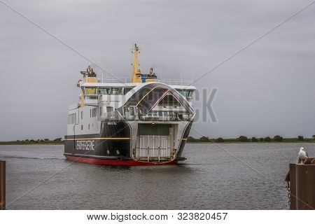 A Ferryboat Opening Its Bow When Entering The Harbour In Ærøskøbing, Denmark, July 13, 2019