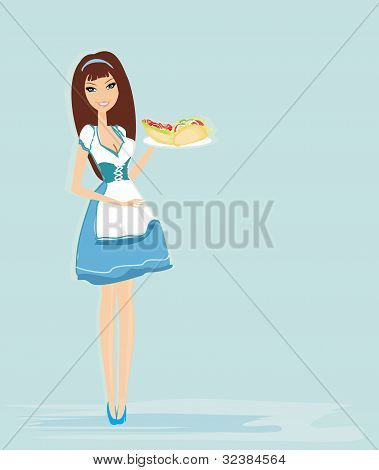 beautiful waitress with a tray