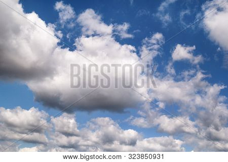 The Clear Blue Sky With White Clouds, Closeup / Very Fine Weather With Stratocumulus And Cumulus Clo