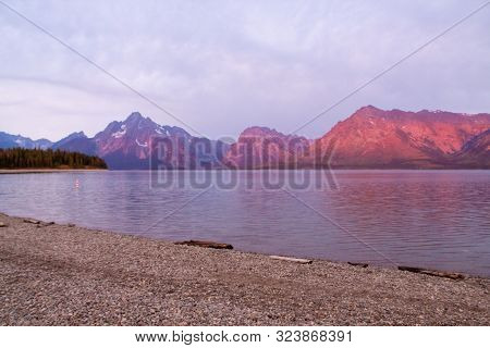 Sunrise Over Jackson Lake In Colter Bay Village In Grand Teton National Park Wyoming