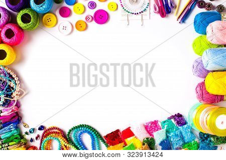 Craft Supplies For Diy, Top View Frame Isolated On White