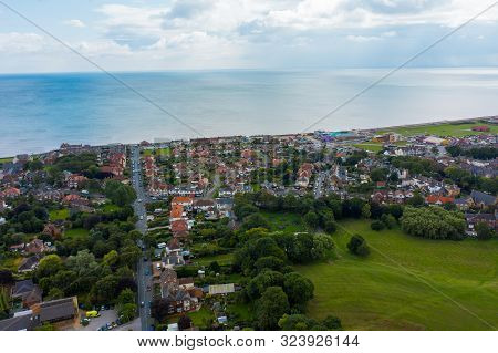 Aerial View Of Buildings And The Mere In The Seaside Town Of Hornsea During Summer Of 2019
