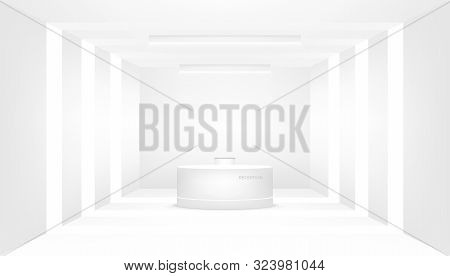 Reception Counter And Interior Decorative. Reception Desk, Company Entrance.