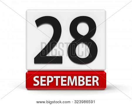 Red And White Calendar Icon From Cubes - The Twenty Eighth Of September - On A White Table - World R