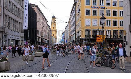 Pedestrian Zone In Munich On A Sunny Day - City Of Munich, Germany - June 03, 2021