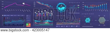 Futurustic Ui Dashboard Elements - Infographic, Graphic, Pie Charts, Workflow, Visualization Diagram