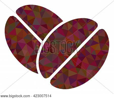 Low-poly Cacao Beans Combined From Random Filled Triangles. Triangle Cacao Beans Polygonal Icon Illu