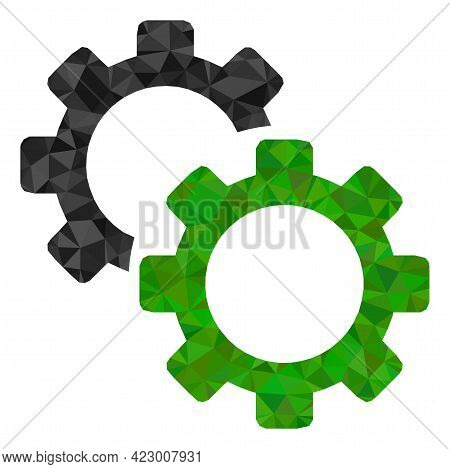 Low-poly Gears Constructed With Chaotic Filled Triangles. Triangle Gears Polygonal Symbol Illustrati