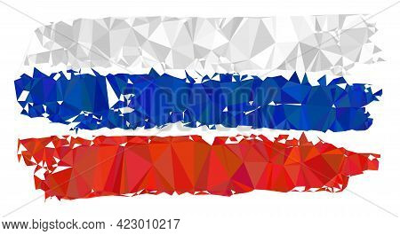 Low-poly Russia Flag Combined With Scattered Filled Triangles. Triangle Russia Flag Polygonal Icon I